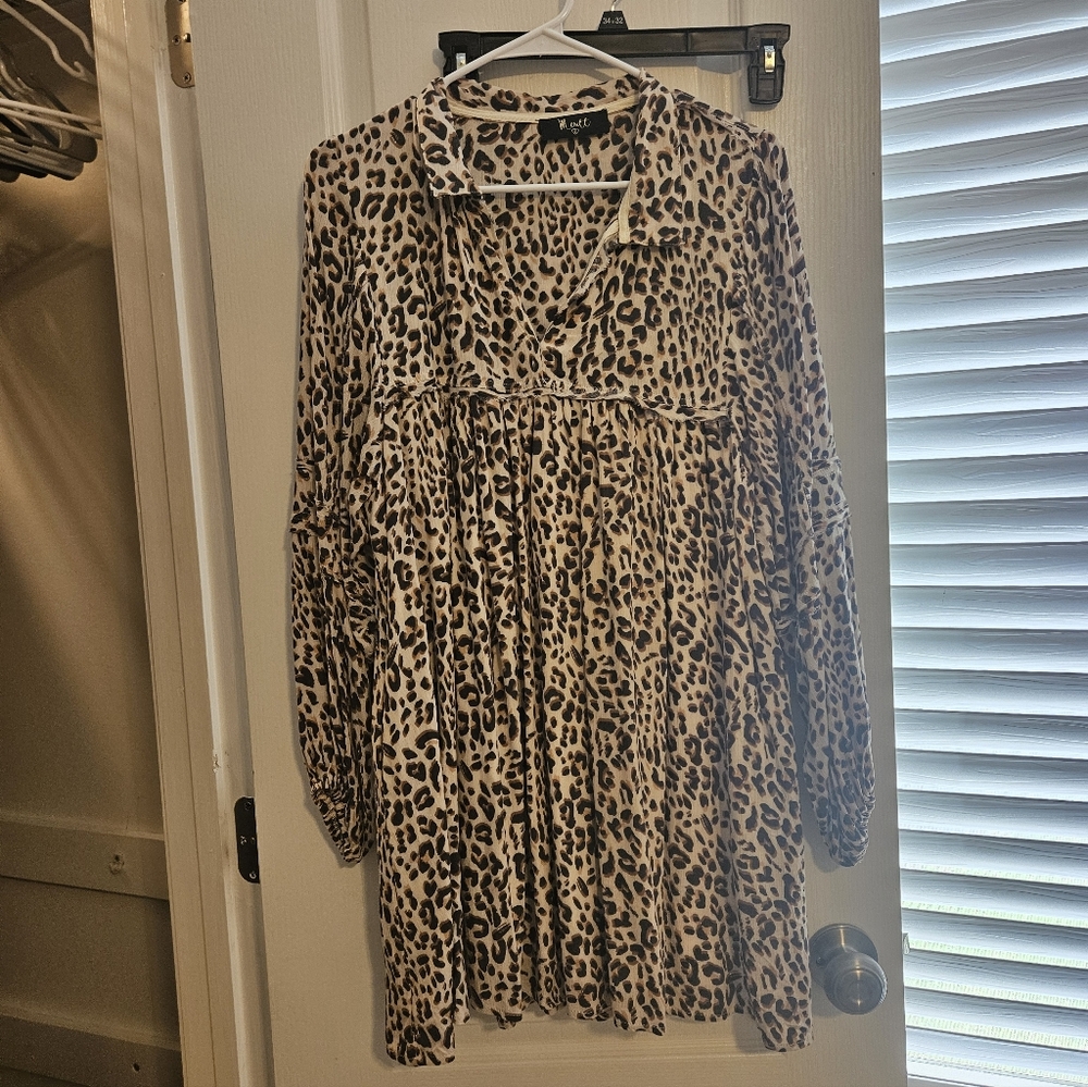 Meritt Leopard Mini Babydoll Shirt Dress